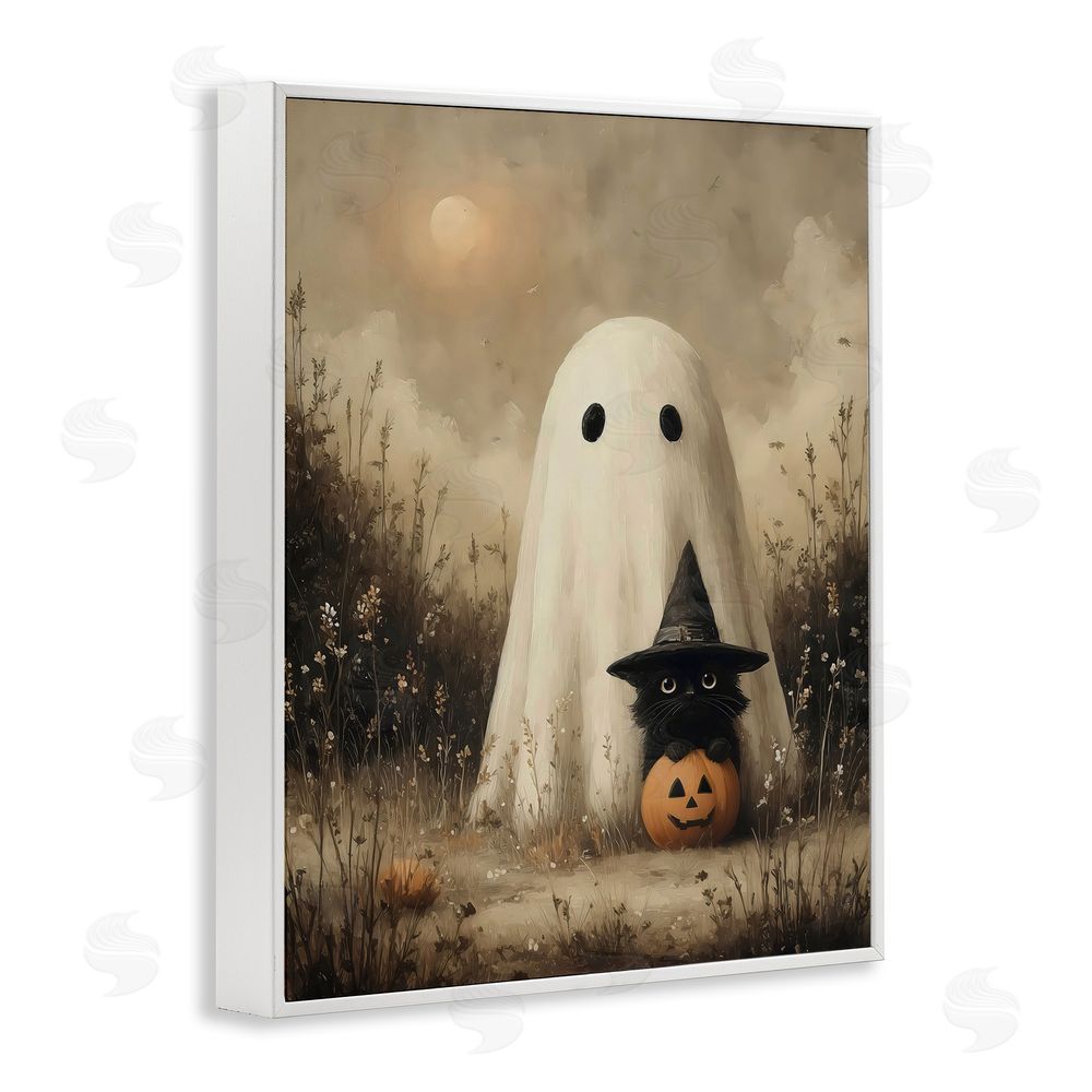 Arlington Prints Ghost with Black Kitten White Framed Giclee Print Wall Art
