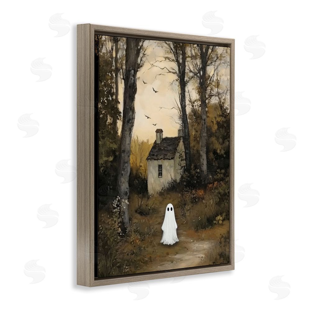 Arlington Prints Little Ghost in Cottage Forest Brown Floating Frame Canvas Wall Art Print