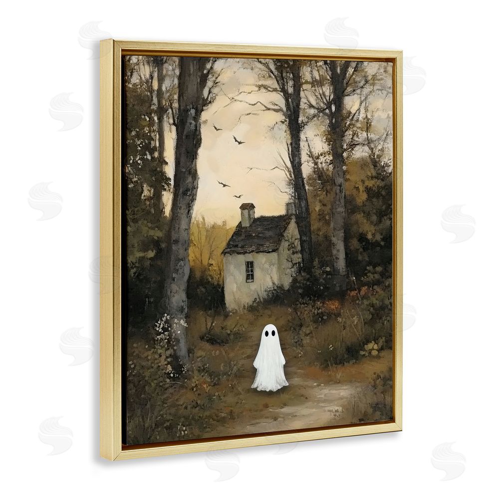 Arlington Prints Little Ghost in Cottage Forest Gold Floating Frame Canvas Wall Art Print