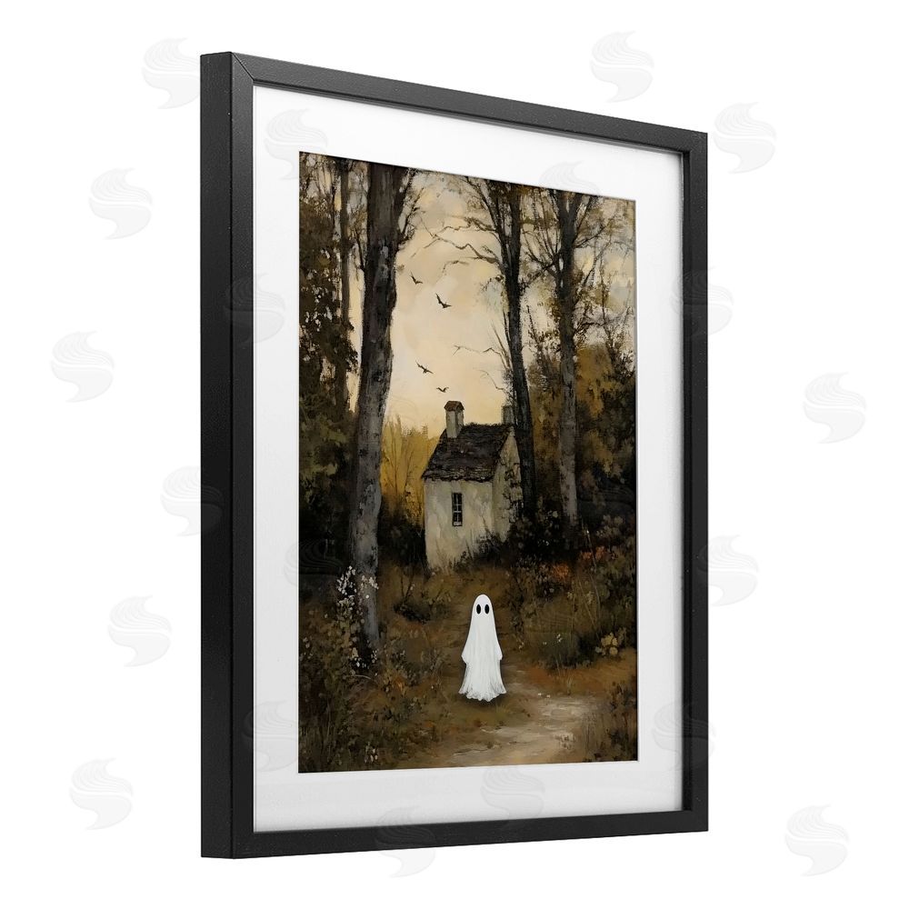 Arlington Prints Little Ghost in Cottage Forest Black Framed Print Under Glass Wall Art