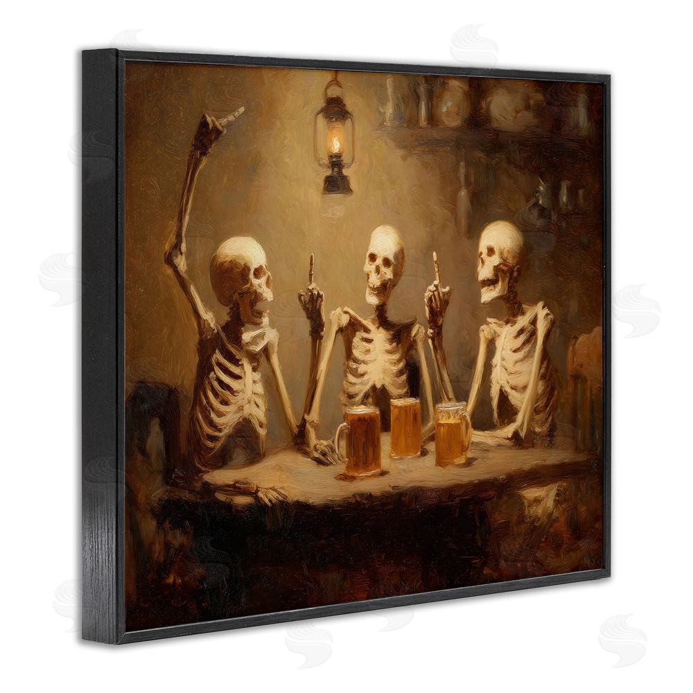 Arlington Prints Skeletons Drinking at Tavern Black Framed Giclee Print Wall Art