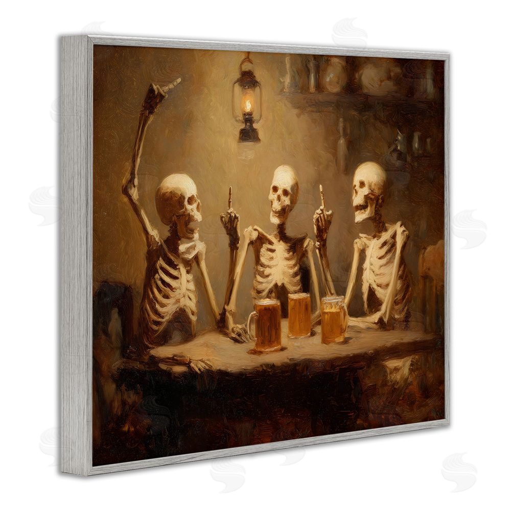 Arlington Prints Skeletons Drinking at Tavern Gray Framed Giclee Print Wall Art