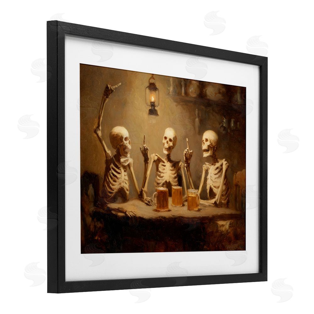 Arlington Prints Skeletons Drinking at Tavern Black Framed Print Under Glass Wall Art