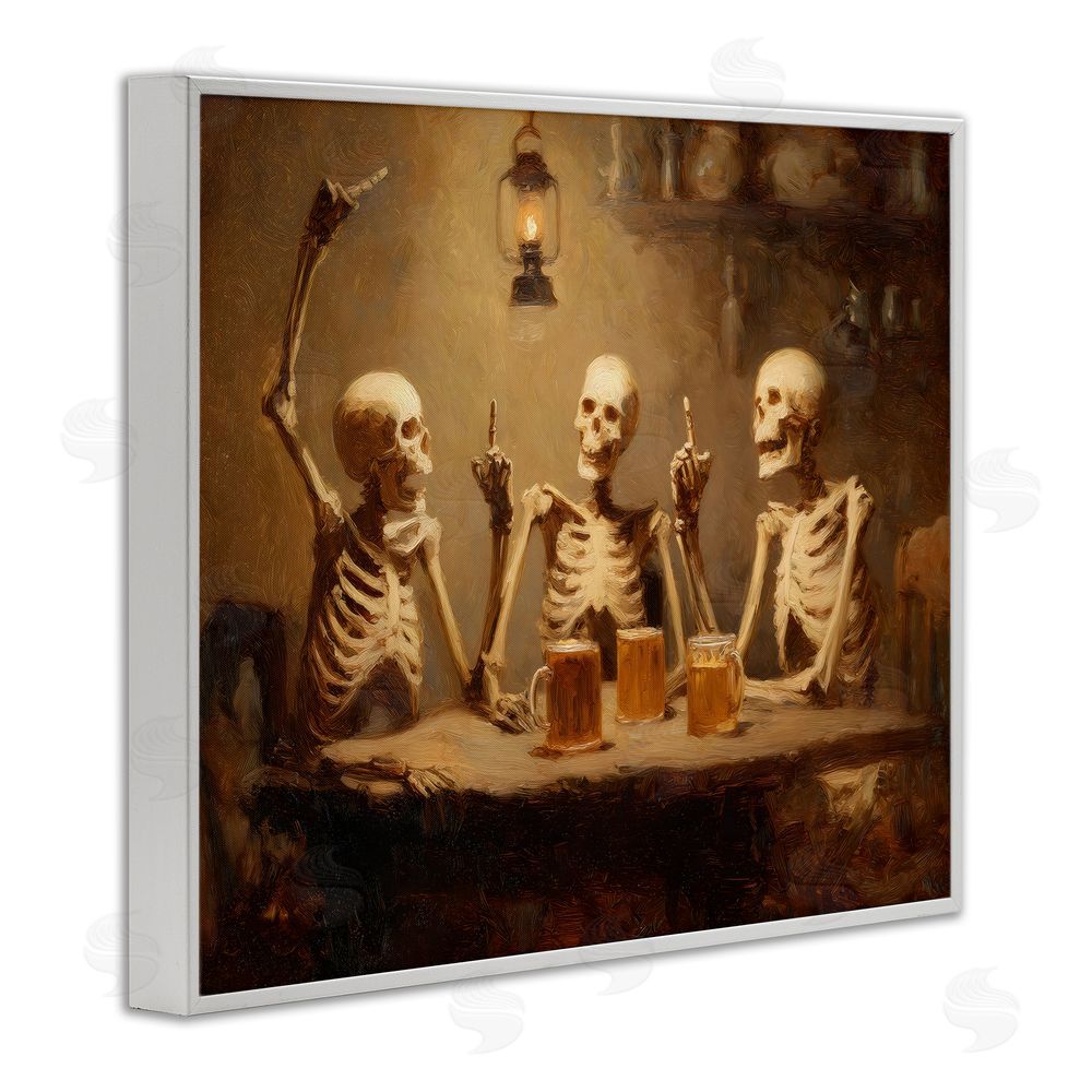 Arlington Prints Skeletons Drinking at Tavern White Framed Giclee Print Wall Art