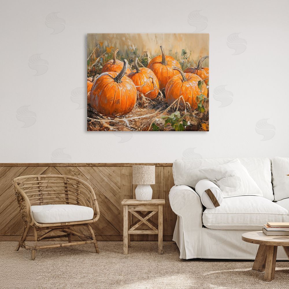 Nini Art Pumpkin Patch Autumn Harvest Scene Stretched Canvas Wall Art in Room