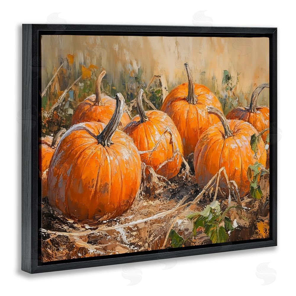Nini Art Pumpkin Patch Autumn Harvest Scene Black Floating Framed Canvas Wall Art
