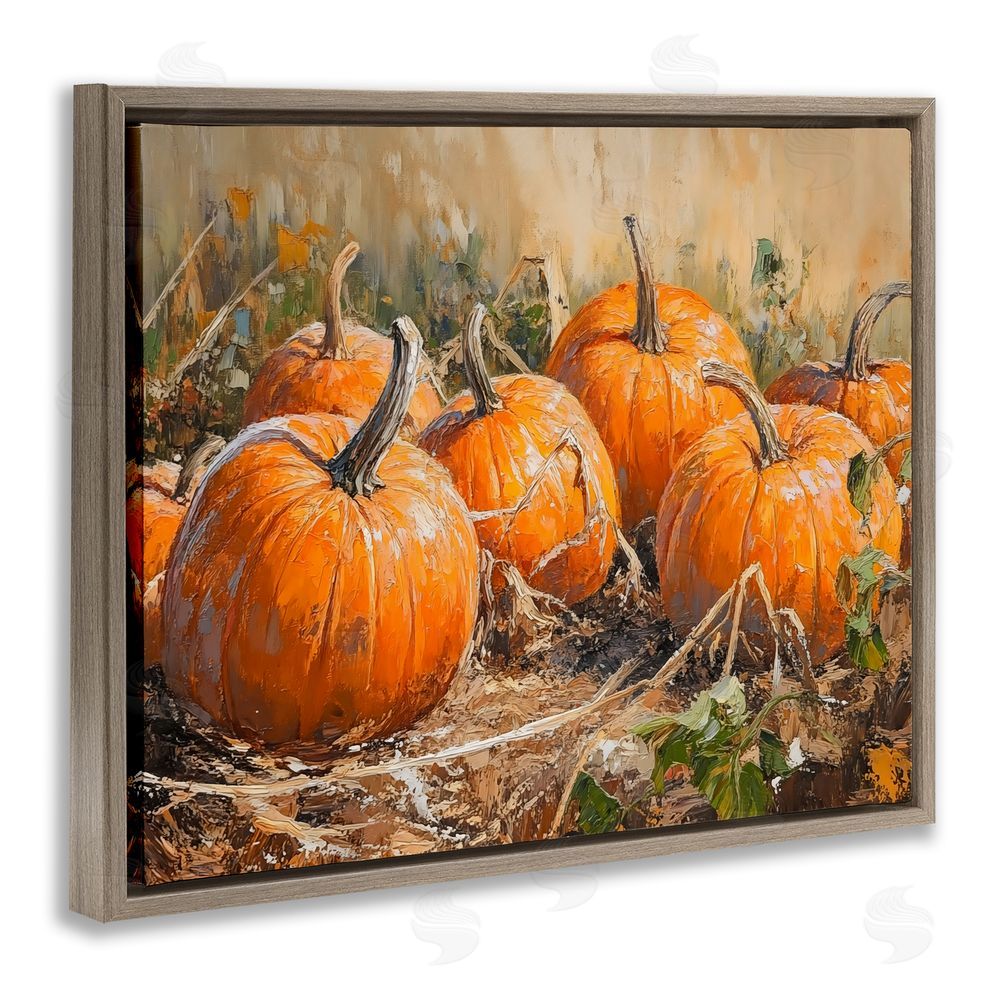 Nini Art Pumpkin Patch Autumn Harvest Scene Brown Floating Framed Canvas Wall Art