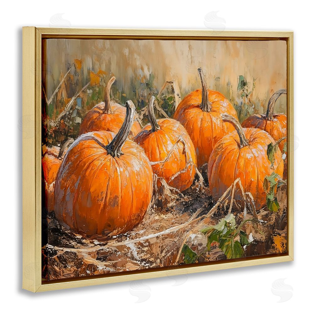 Nini Art Pumpkin Patch Autumn Harvest Scene Gold Floating Framed Canvas Wall Art