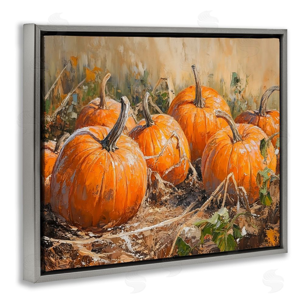 Nini Art Pumpkin Patch Autumn Harvest Scene Gray Floating Framed Canvas Wall Art