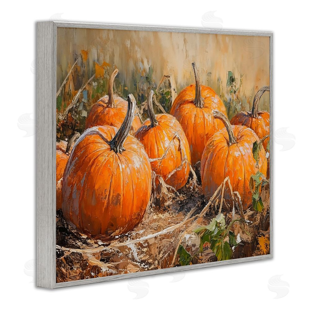 Nini Art Pumpkin Patch Autumn Harvest Scene Gray Framed Giclee Wall Art