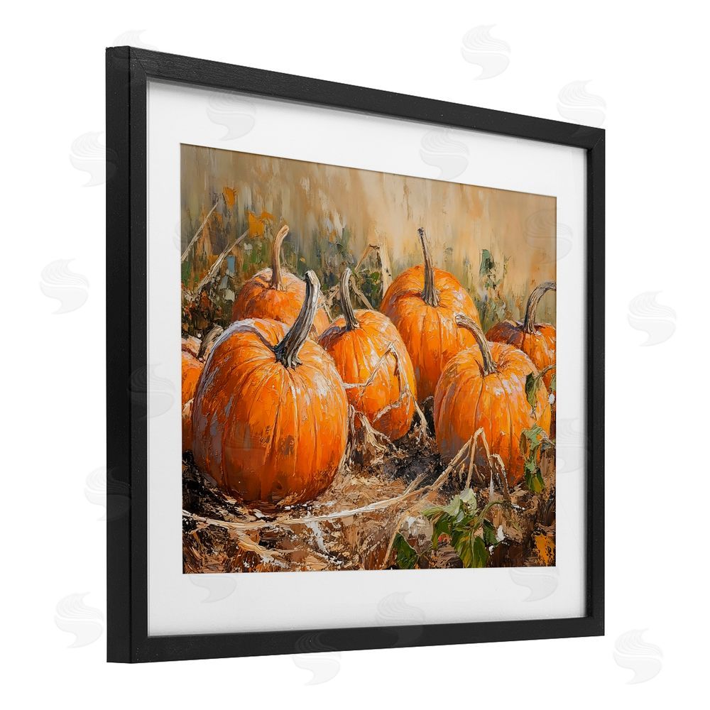 Nini Art Pumpkin Patch Autumn Harvest Scene Black Framed Print Under Glass Wall Art