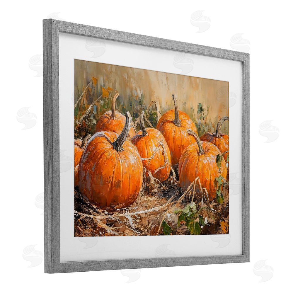 Nini Art Pumpkin Patch Autumn Harvest Scene Gray Framed Print Under Glass Wall Art