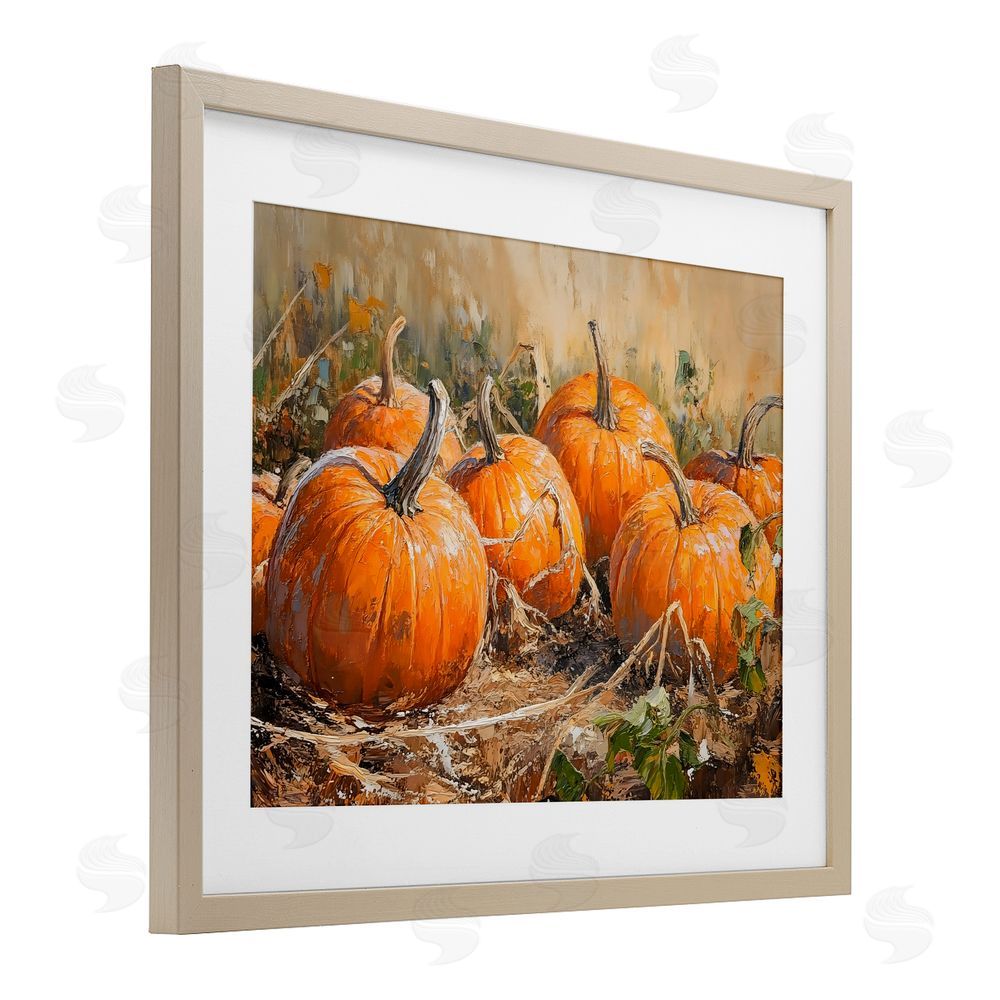 Nini Art Pumpkin Patch Autumn Harvest Scene Brown Framed Print Under Glass Wall Art