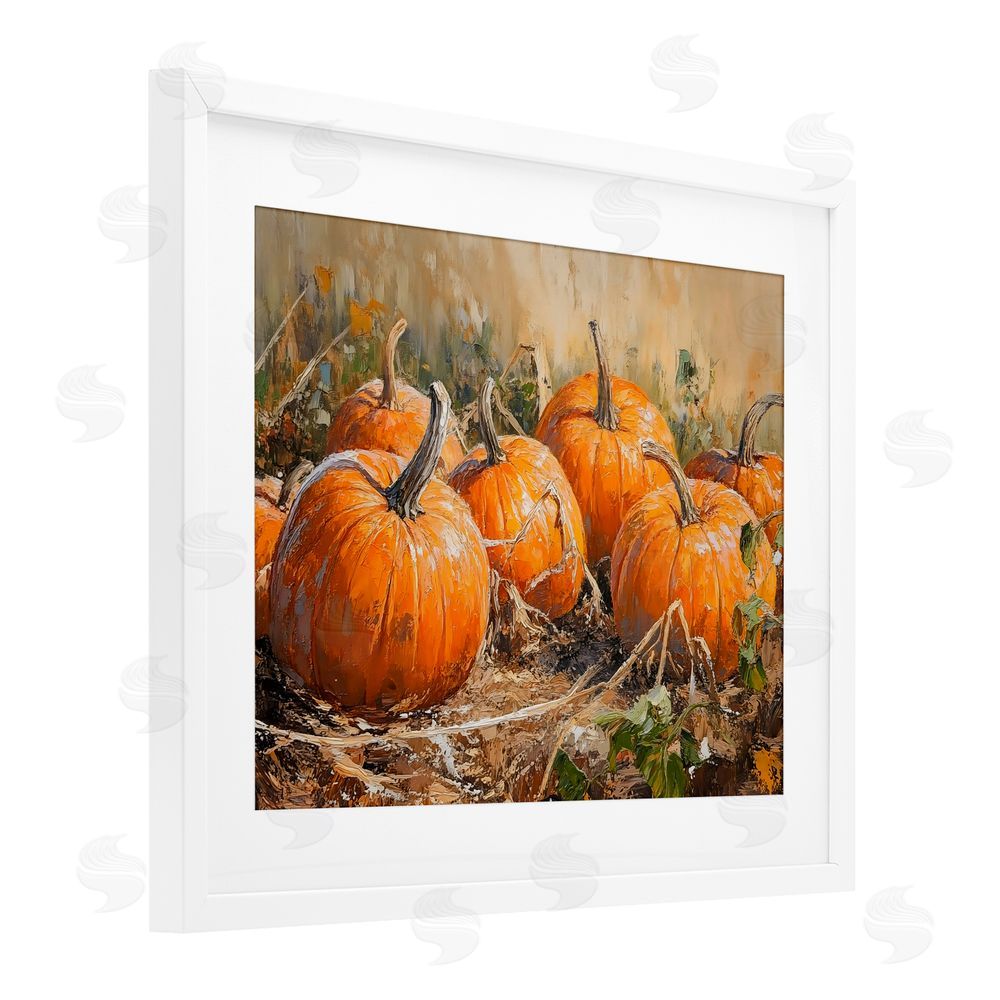 Nini Art Pumpkin Patch Autumn Harvest Scene White Framed Print Under Glass Wall Art