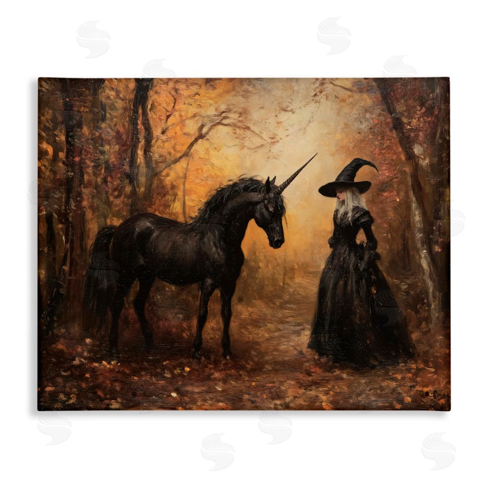 Arlington Prints Witch & Black Unicorn Stretched Canvas Wall Art Print