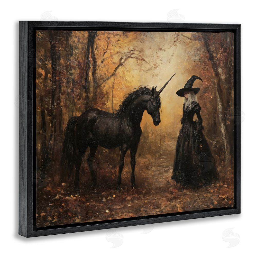 Arlington Prints Witch & Black Unicorn Black Floating Frame Canvas Wall Art Print