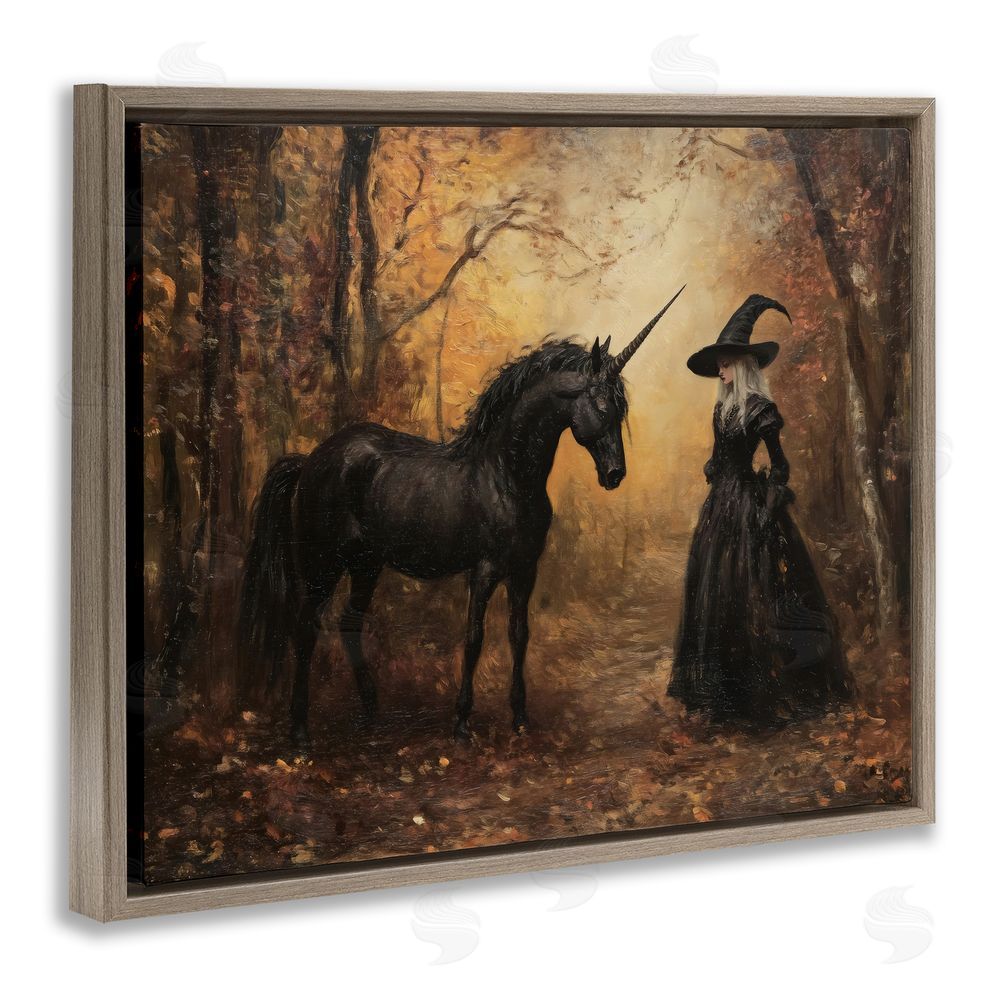Arlington Prints Witch & Black Unicorn Brown Floating Frame Canvas Wall Art Print