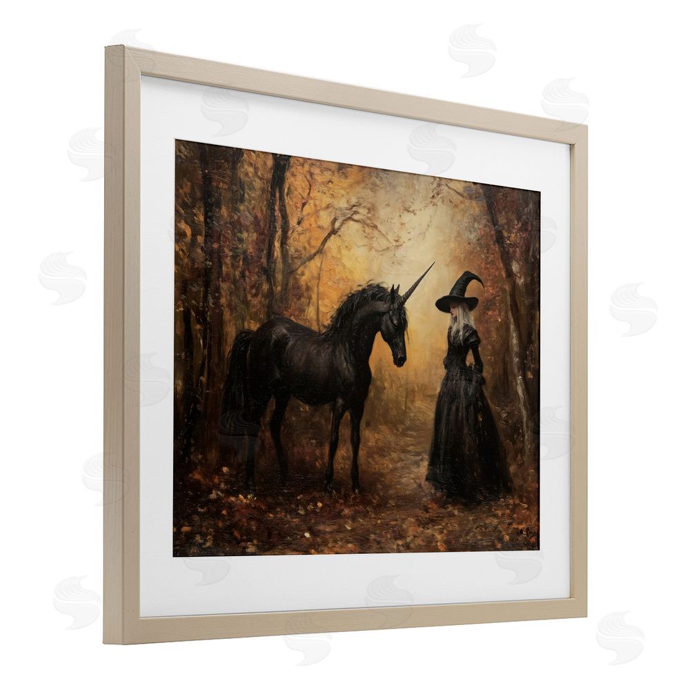 Arlington Prints Witch & Black Unicorn Brown Framed Print Under Glass Wall Art