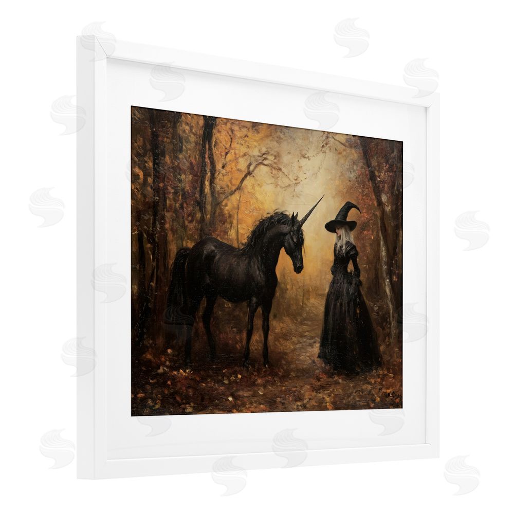 Arlington Prints Witch & Black Unicorn White Framed Print Under Glass Wall Art