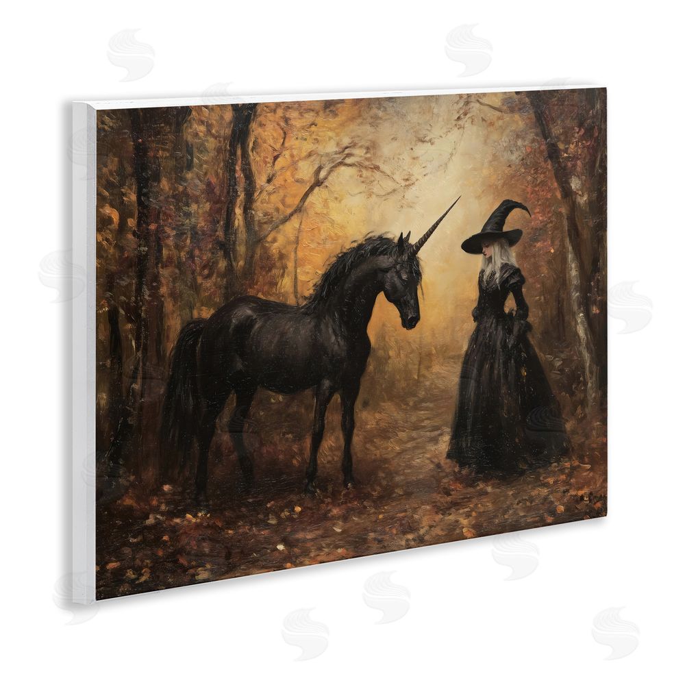 Arlington Prints Witch & Black Unicorn Wooden Wall Plaque Art Print