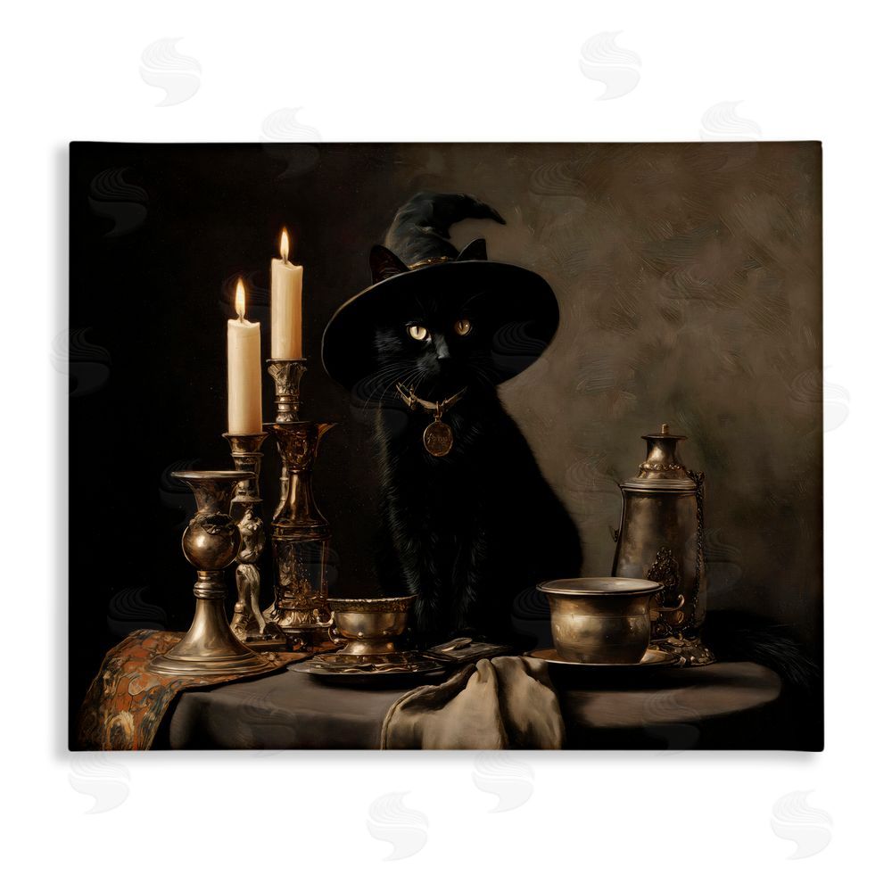Arlington Prints Vintage Witchy Black Cat Stretched Canvas Wall Art Print