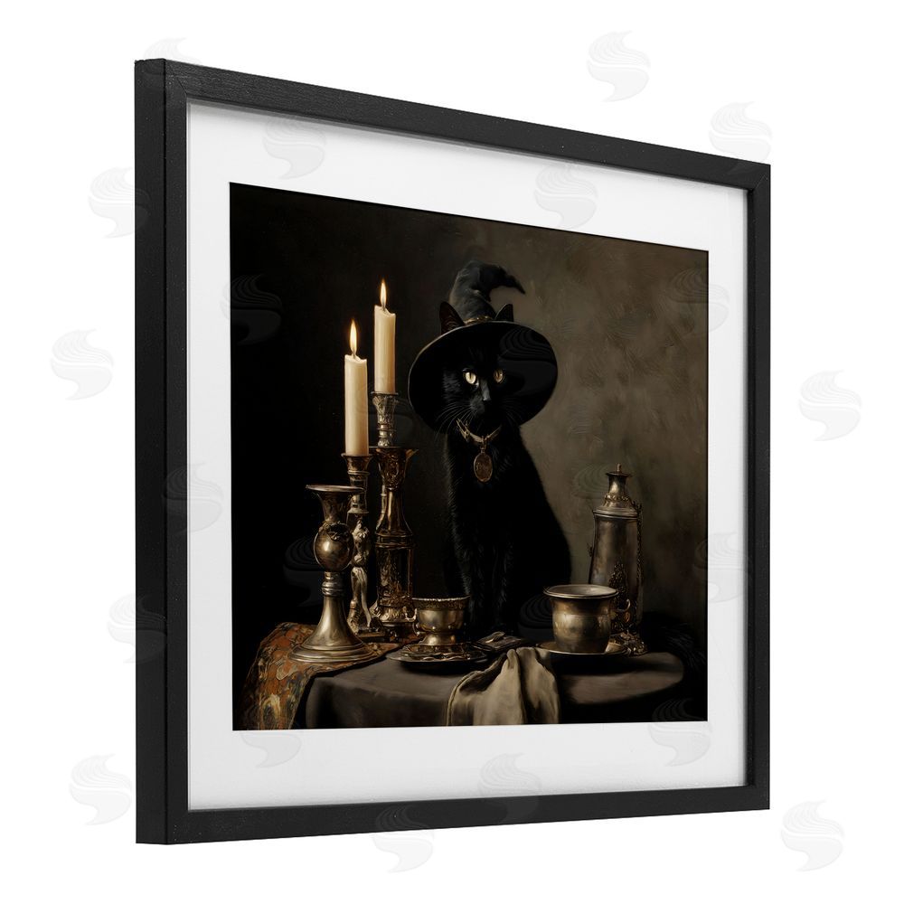Arlington Prints Vintage Witchy Black Cat Black Framed Print Under Glass Wall Art