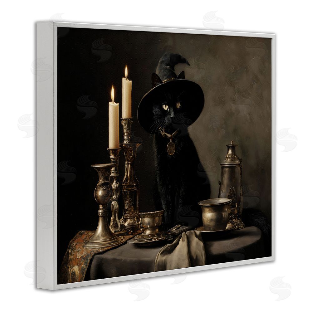 Arlington Prints Vintage Witchy Black Cat White Framed Giclee Print Wall Art