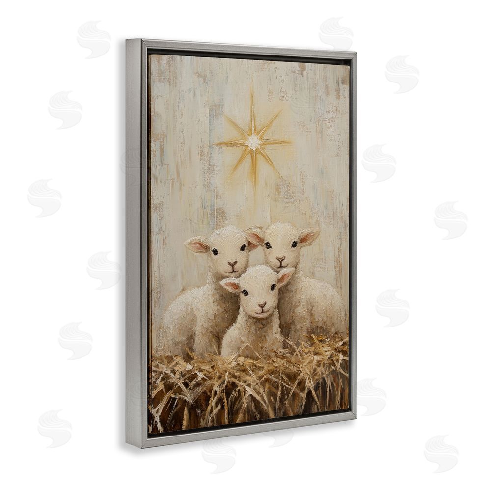 Petal Prints Design Christmas Lambs Trio Gray Floating Frame Canvas Wall Art Print