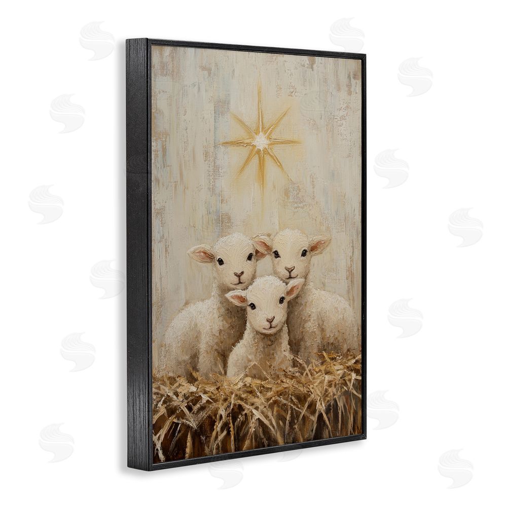 Petal Prints Design Christmas Lambs Trio Black Framed Giclee Print Wall Art