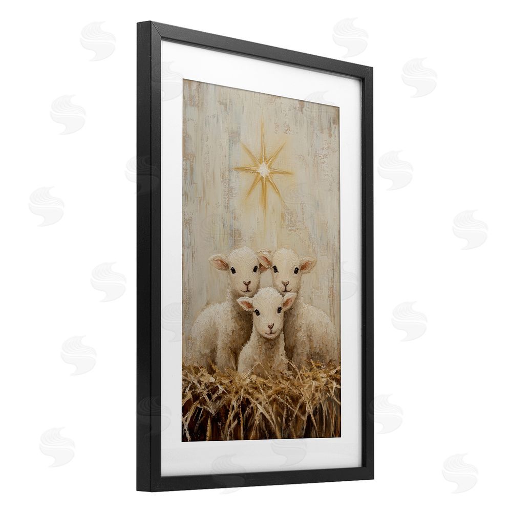 Petal Prints Design Christmas Lambs Trio Black Framed Print Under Glass Wall Art