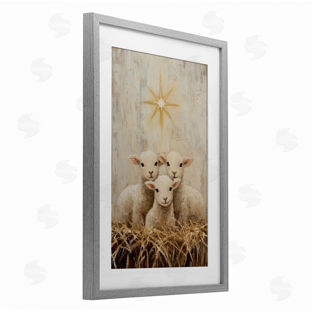 Petal Prints Design Christmas Lambs Trio Gray Framed Print Under Glass Wall Art