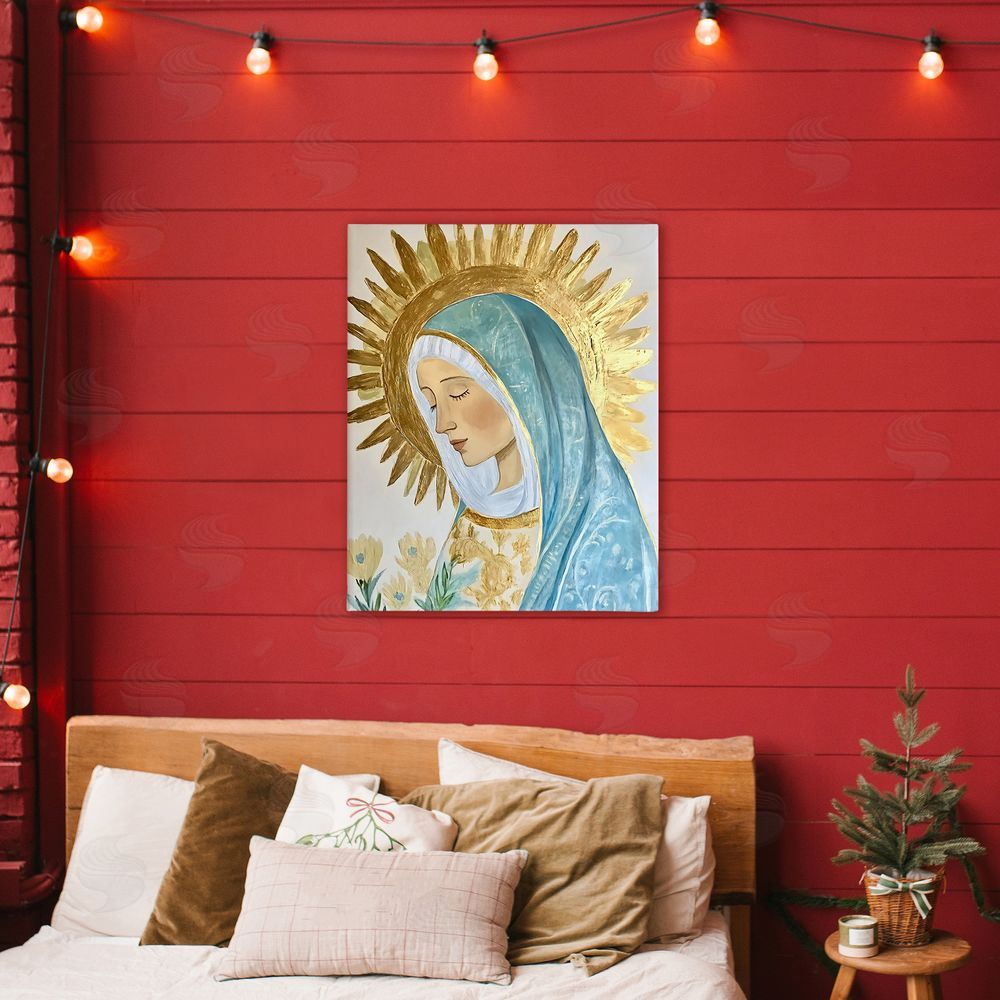 Franklyn Gregory Holy Mary In Gold Stretched Canvas Wall Art Print in Room