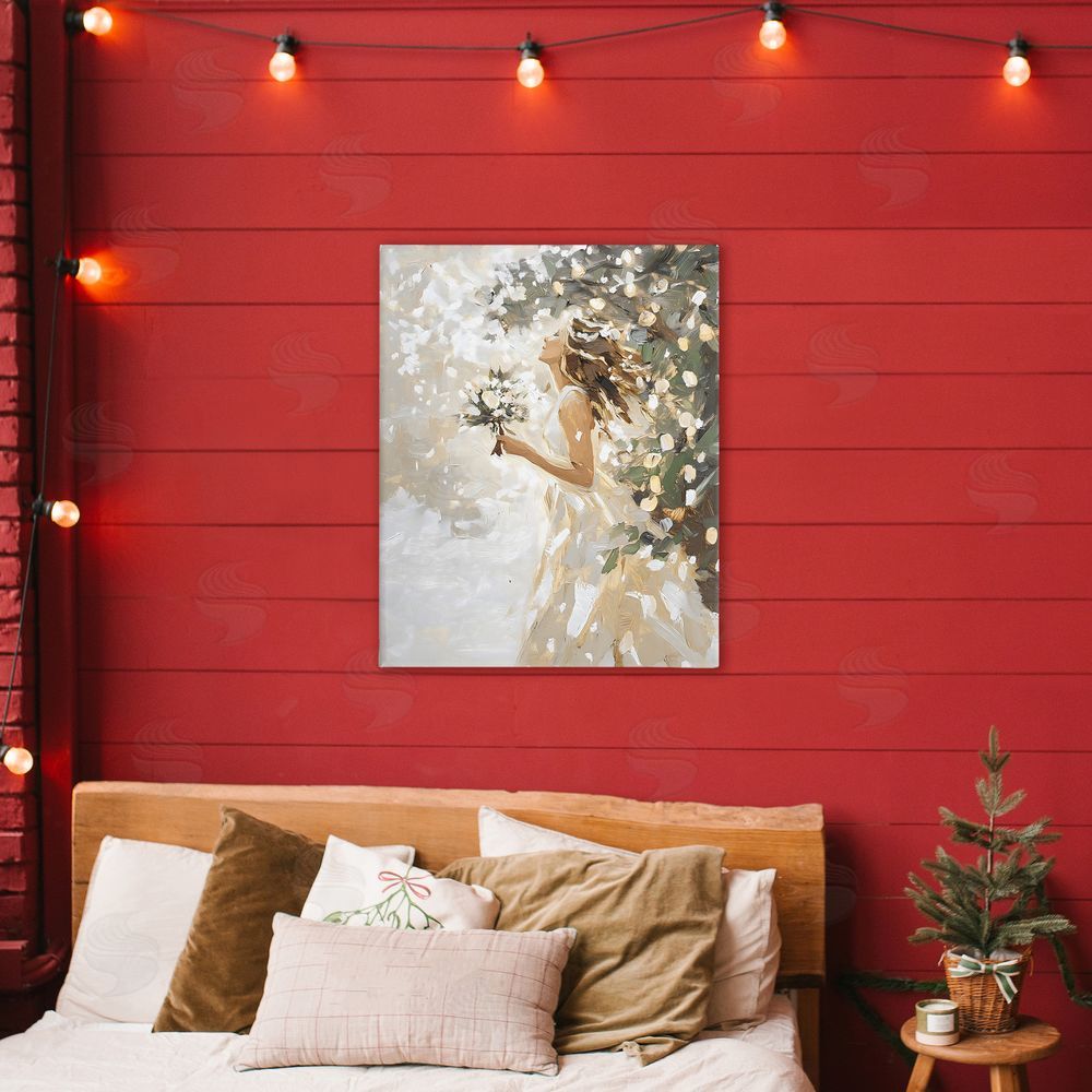 LSR Design Studio Soft White Snow Flurry Stretched Canvas Wall Art Print in Room