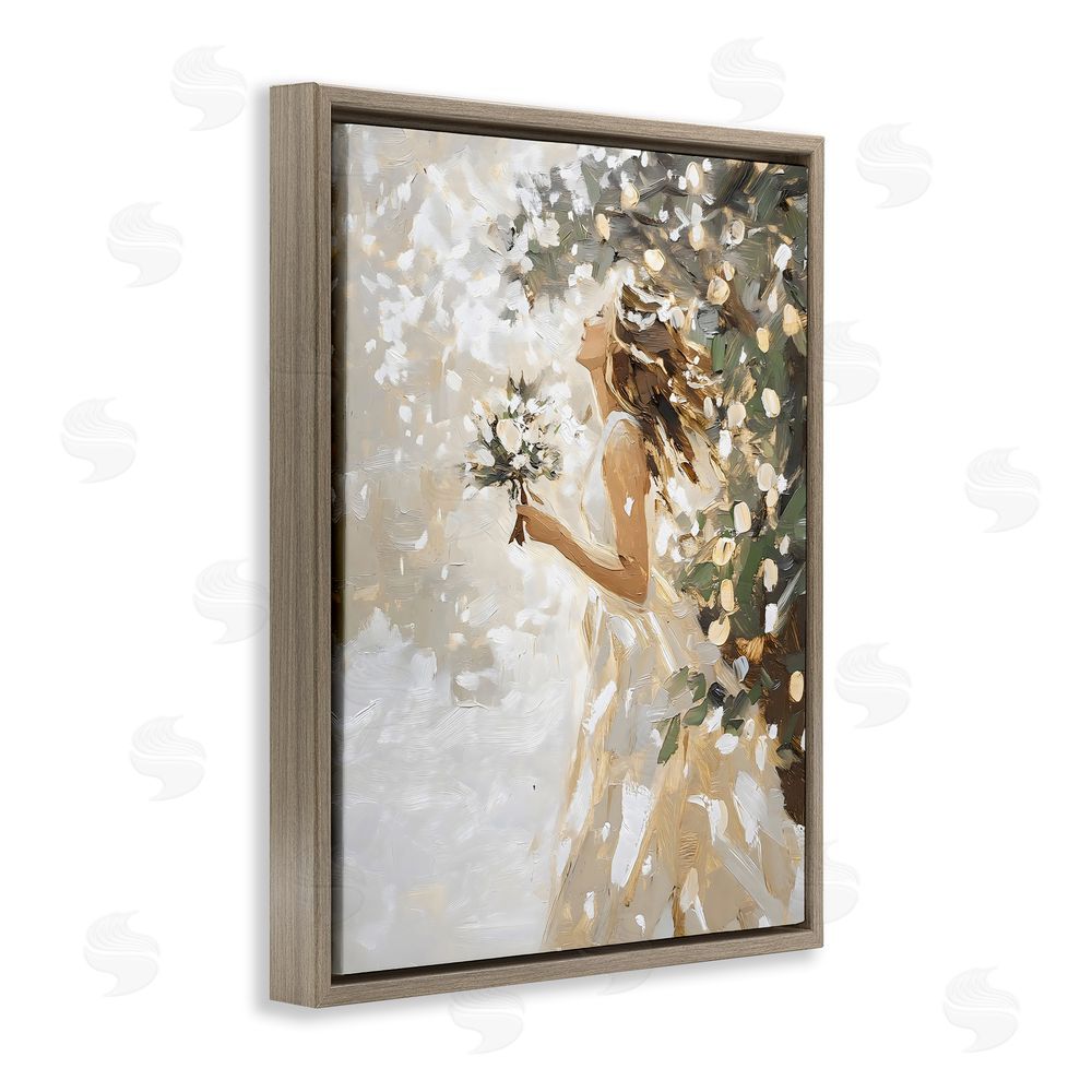 LSR Design Studio Soft White Snow Flurry Brown Floating Frame Canvas Wall Art Print