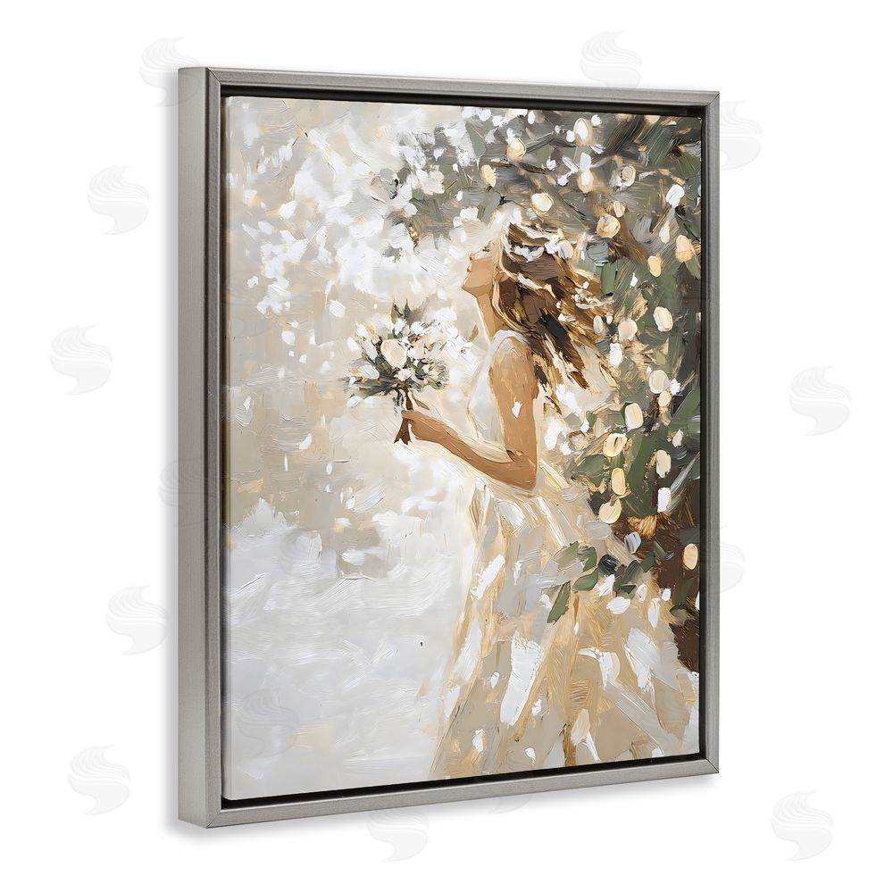 LSR Design Studio Soft White Snow Flurry Gray Floating Frame Canvas Wall Art Print