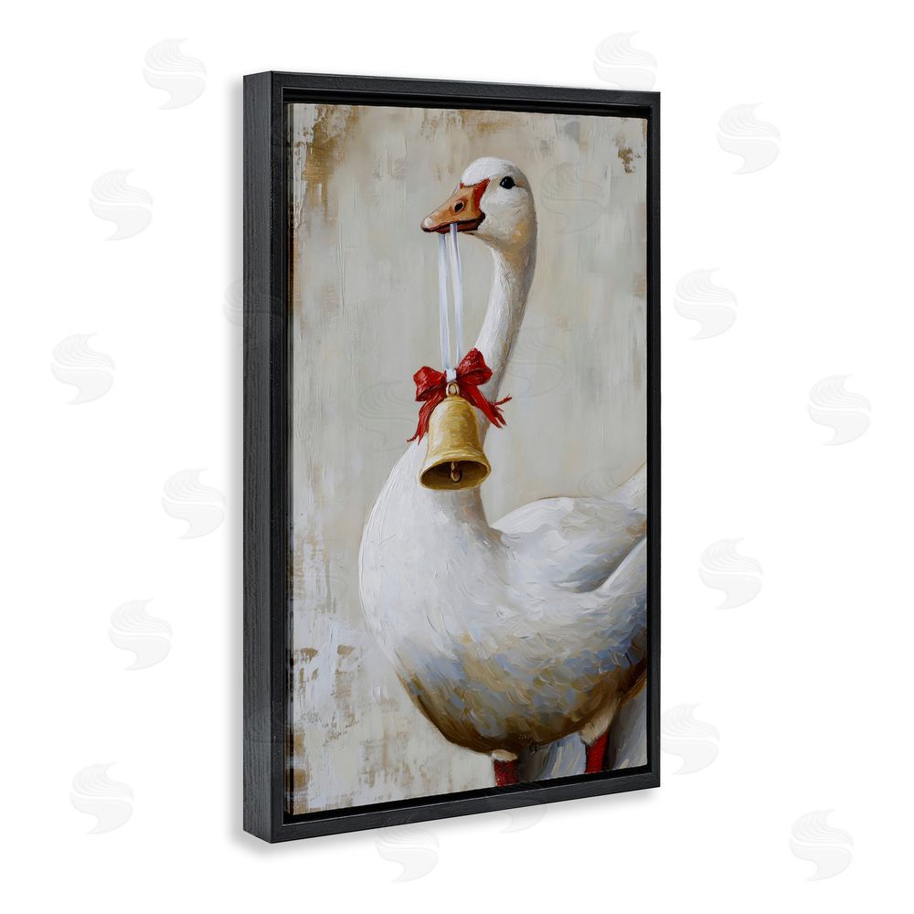 Petal Prints Design Festive Jingle Goose Black Floating Frame Canvas Wall Art Print
