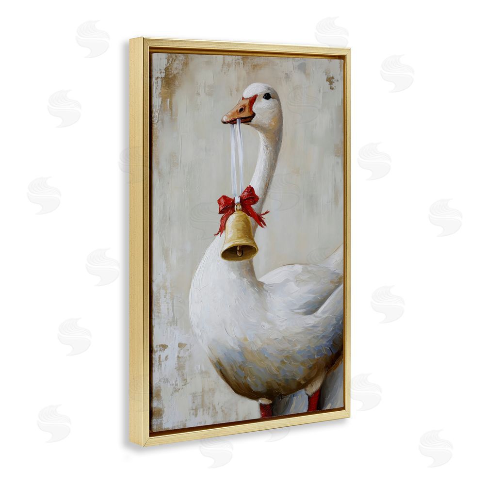 Petal Prints Design Festive Jingle Goose Gold Floating Frame Canvas Wall Art Print
