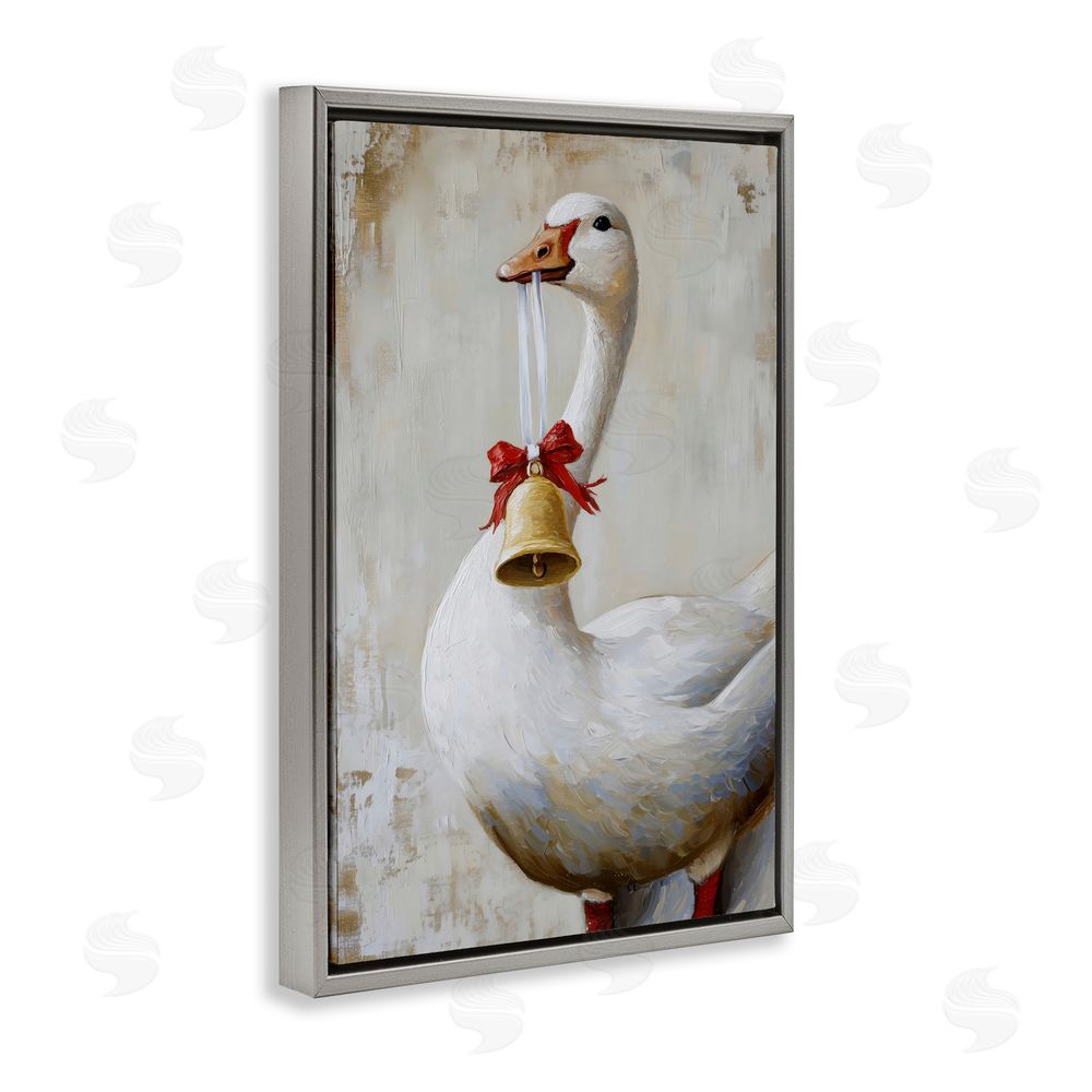 Petal Prints Design Festive Jingle Goose Gray Floating Frame Canvas Wall Art Print
