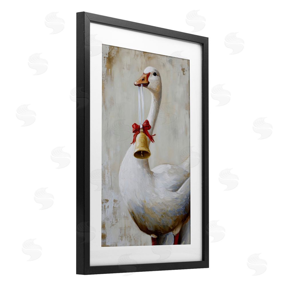 Petal Prints Design Festive Jingle Goose Black Framed Print Under Glass Wall Art