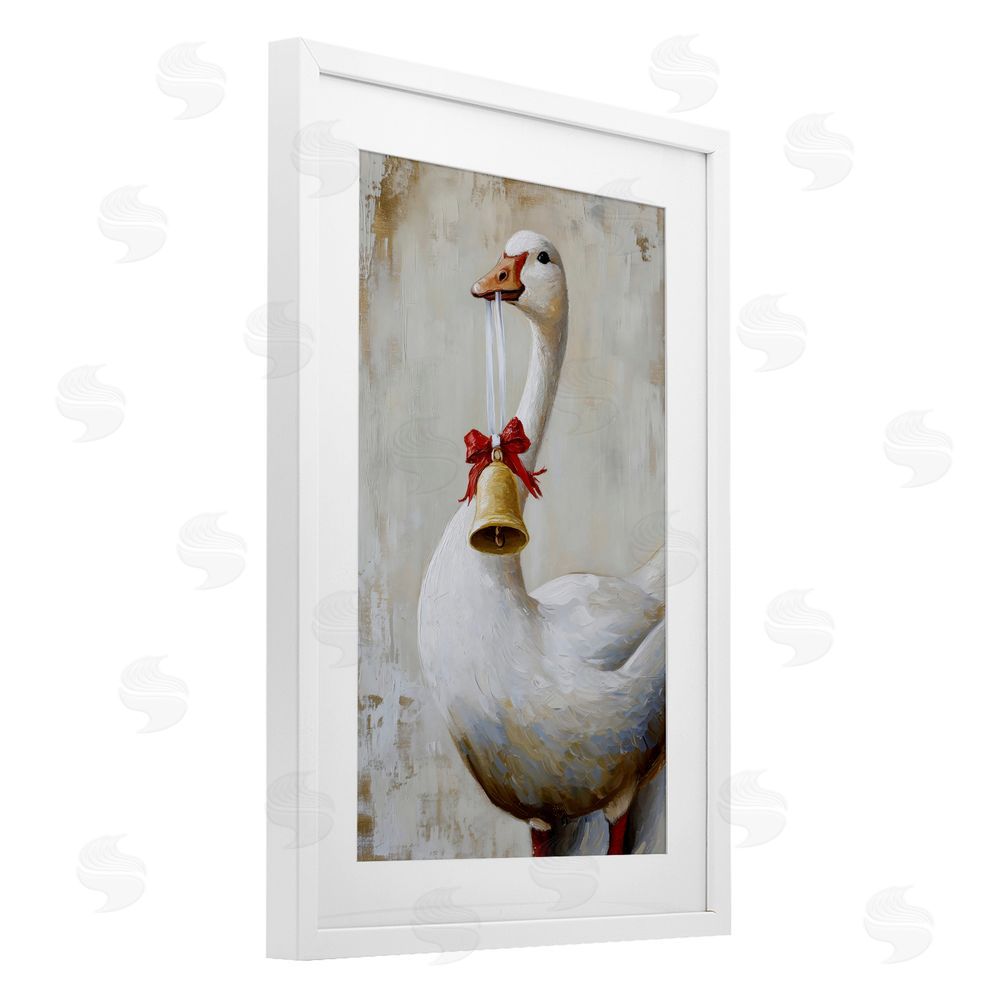 Petal Prints Design Festive Jingle Goose White Framed Print Under Glass Wall Art