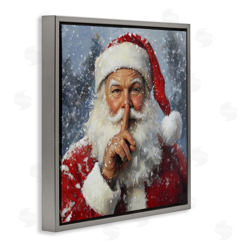 Petal Prints Design Secret Santa Shh Gray Floating Frame Canvas Wall Art Print