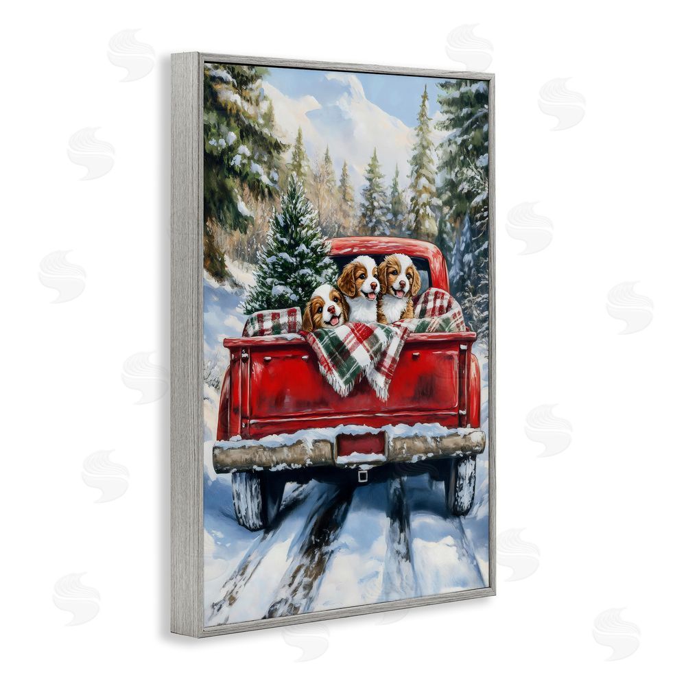 Petal Prints Design Christmas Truck Pups Trio Gray Framed Giclee Print Wall Art