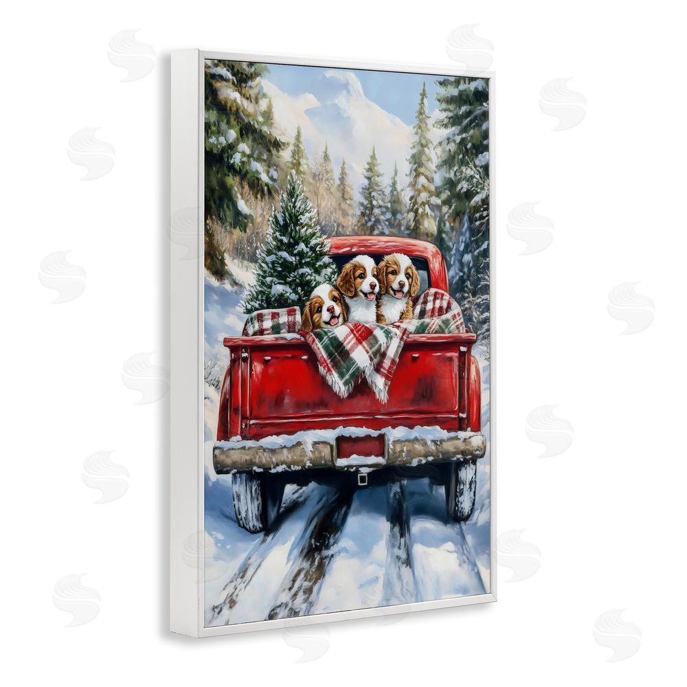 Petal Prints Design Christmas Truck Pups Trio White Framed Giclee Print Wall Art