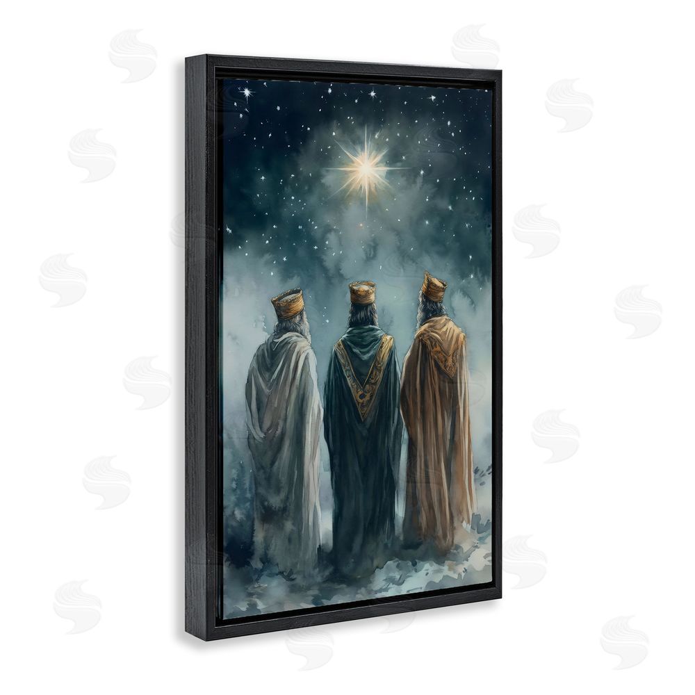Petal Prints Design Three Wise Men & North Star Black Floating Frame Canvas Wall Art Print