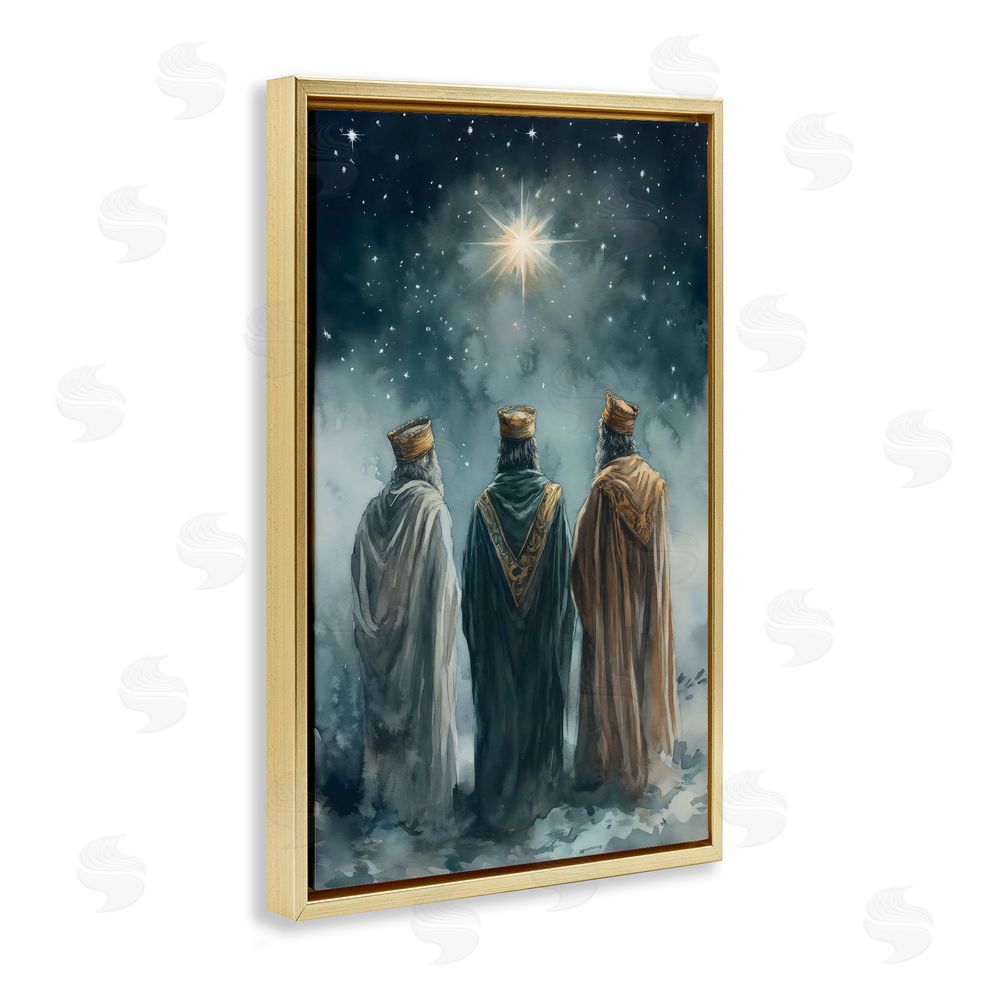 Petal Prints Design Three Wise Men & North Star Gold Floating Frame Canvas Wall Art Print