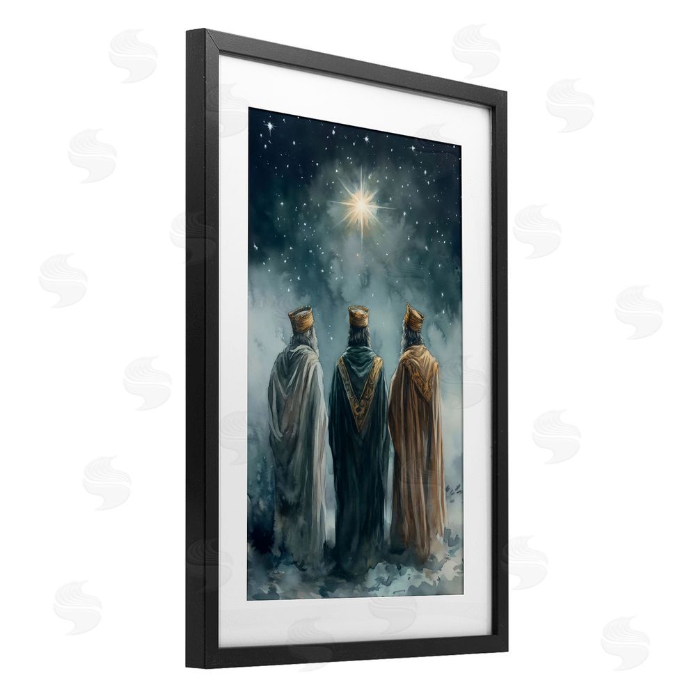 Petal Prints Design Three Wise Men & North Star Black Framed Print Under Glass Wall Art