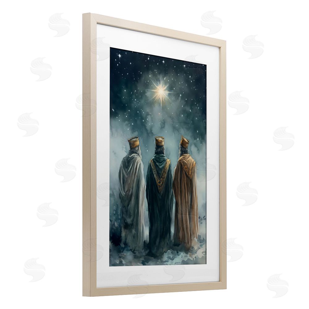 Petal Prints Design Three Wise Men & North Star Brown Framed Print Under Glass Wall Art