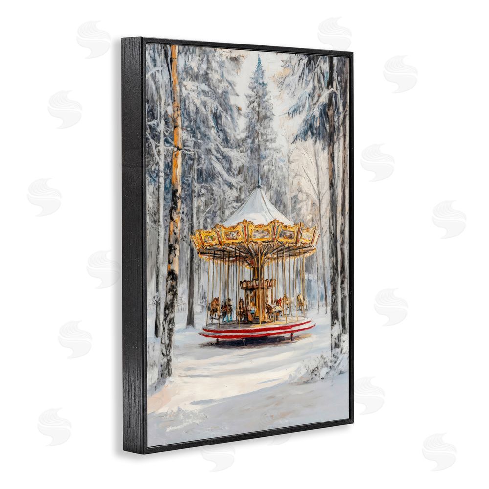 Petal Prints Design Winter Wonderland Carousel Black Framed Giclee Print Wall Art