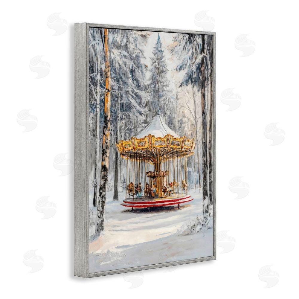Petal Prints Design Winter Wonderland Carousel Gray Framed Giclee Print Wall Art