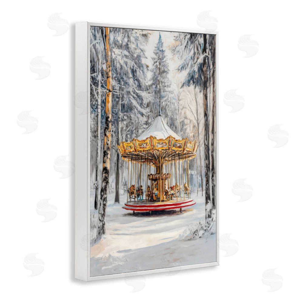 Petal Prints Design Winter Wonderland Carousel White Framed Giclee Print Wall Art